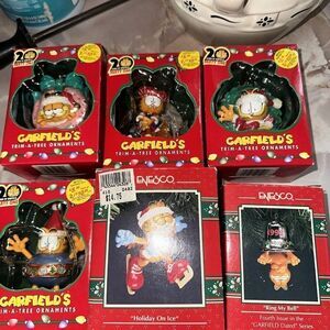 GARFIELD Christmas Trim-A-Tree Ornament w/ original Boxes Lot Of 6